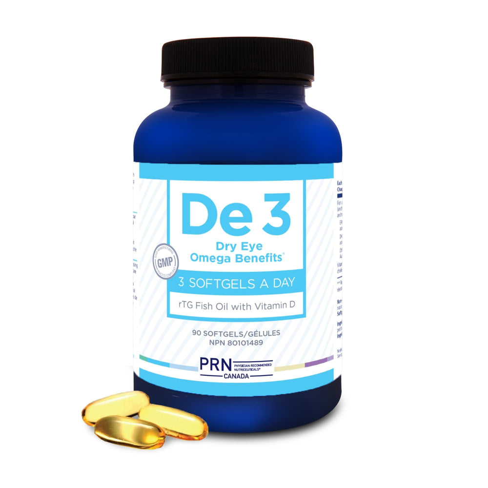 De3 Dry Eye Benefits omega-3 supplement bottle